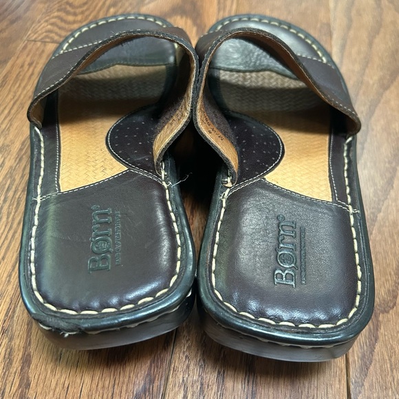 Born Dark Brown Leather Slide Wedge Sandals - size 8 - Picture 6 of 10